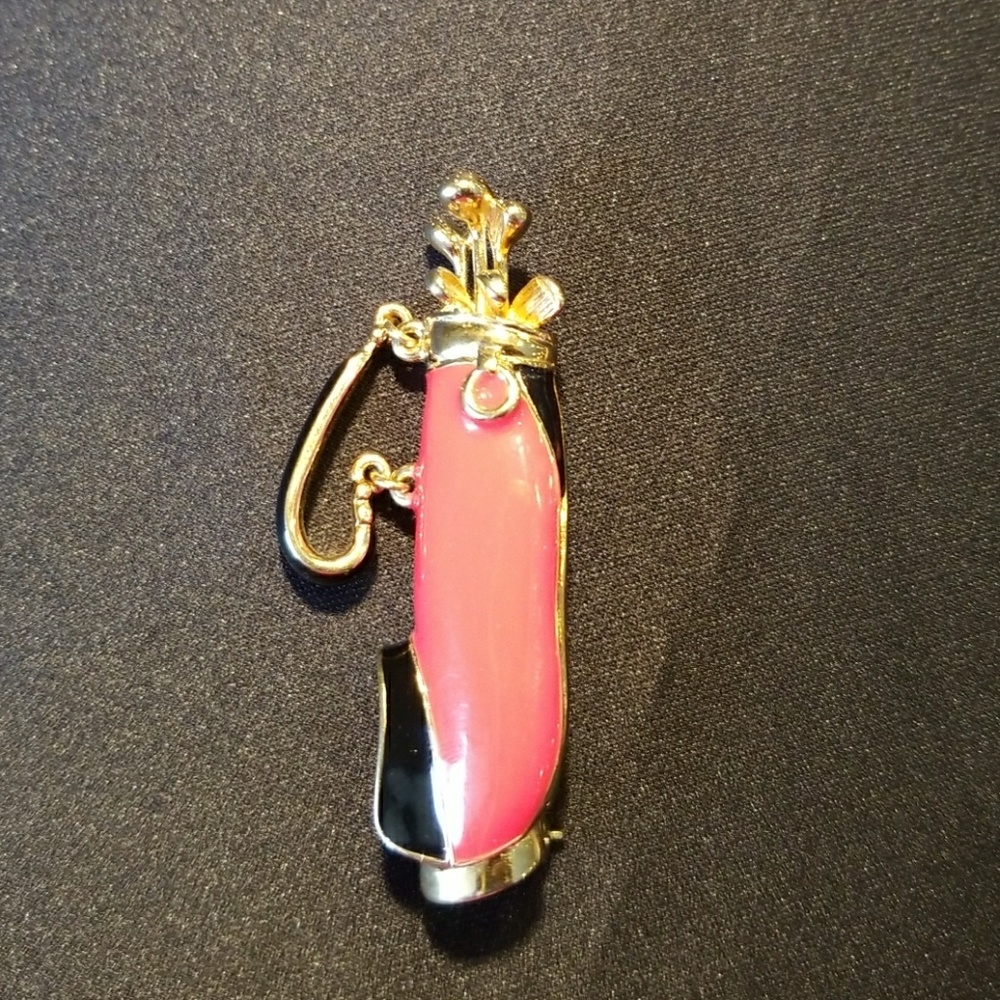 Rare E.Pearl Vintage Red/Black Golf Bag Brooch EUC
